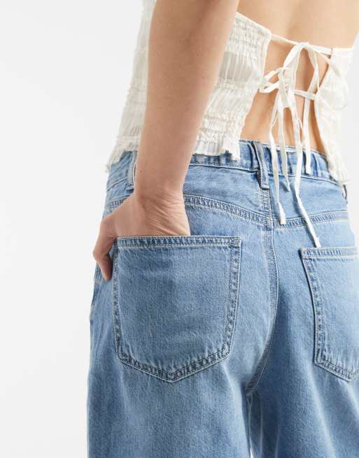 Vero Moda - Villa - Denim bermudashort met halfhoge taille en gestrikte taille in lichtblauwe wassing, 4 van 5