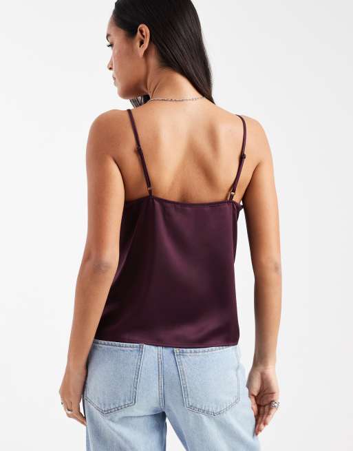 Vero Moda - Vinrød cami-top i satin med v-hals, 2 af 4