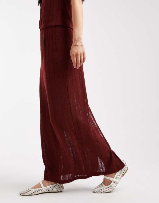 Vero Moda – Vinröd, stickad kjol med randig design, del av set, 2 av 5