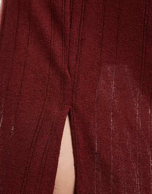 Vero Moda – Vinröd, stickad kjol med randig design, del av set, 4 av 5