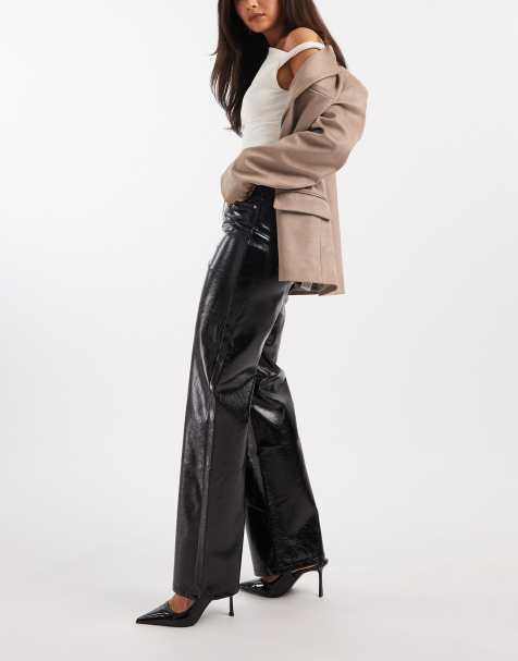 Vero Moda vinyl high waist wide leg pants in black - view 1