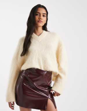 Vero Moda vinyl mini skirt in burgundy