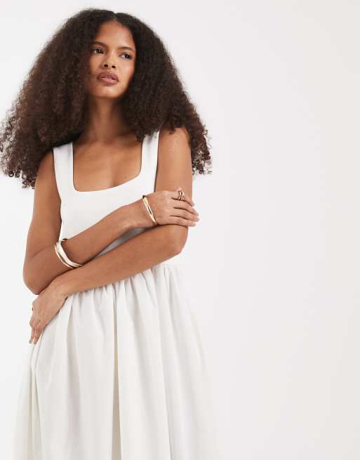 Vero Moda – Vit ärmlös midiklänning med vävd kjol, 3 av 4
