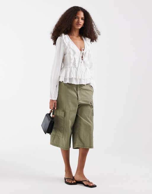 Vero Moda – Vit blus i bohostil med volangdetalj och knytning framtill, 2 av 4