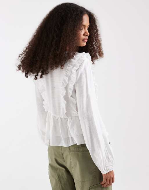 Vero Moda – Vit blus i bohostil med volangdetalj och knytning framtill, 4 av 4