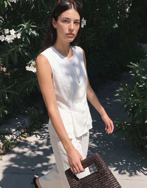 Vero Moda – Vit, figursydd kostymväst i linnestil, del av set, 2 av 3
