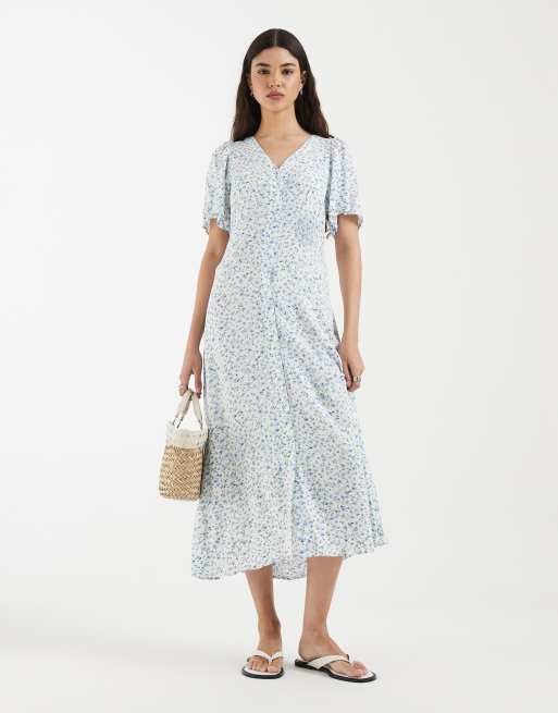 Vero Moda – Vit och blå, småblommig maxiklänning med knäppning, 2 av 4