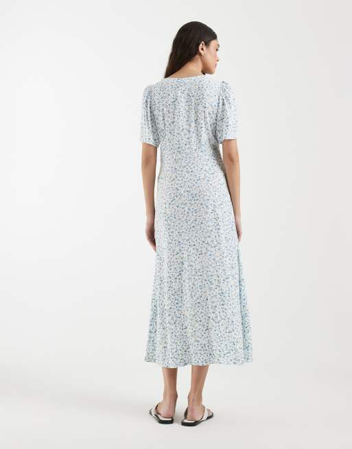Vero Moda – Vit och blå, småblommig maxiklänning med knäppning, 4 av 4