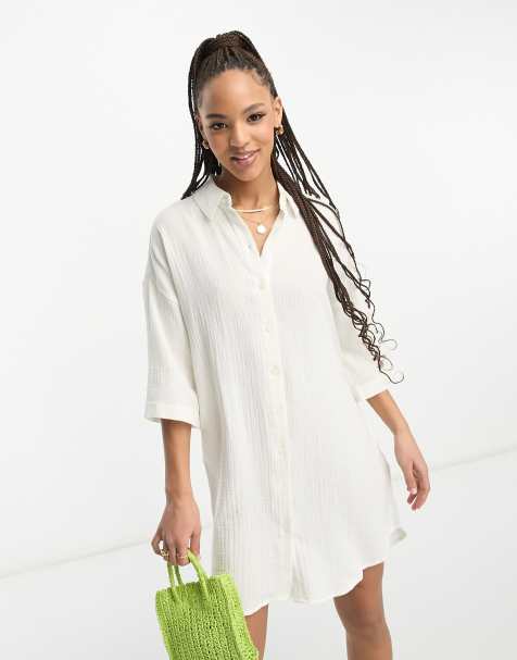 Vero Moda – Vit, texturerad skjortklänning i oversize - view 1
