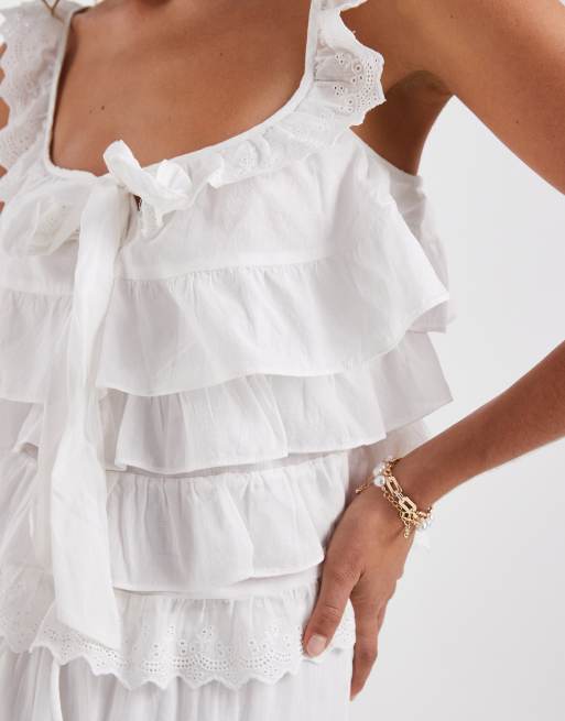 Vero Moda – Vitt, panelsytt linne i bohostil med volang och spetsdetaljer, del av set, 2 av 4
