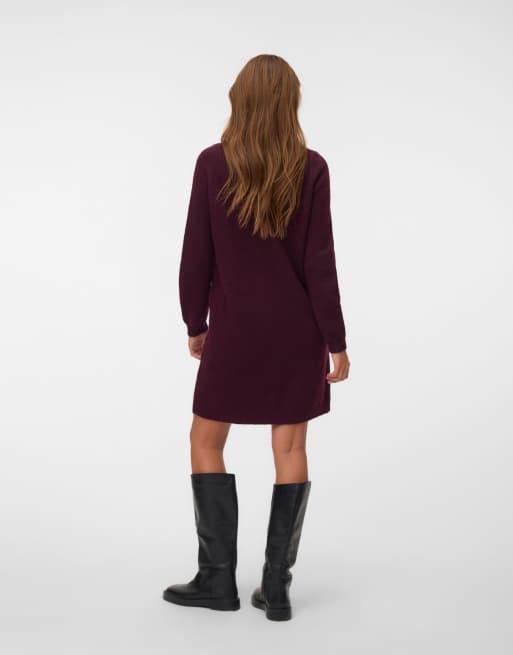 Vero Moda Viva minikjole med bådudskæring, lange ærmer og oversized pasform i rød, 2 af 5