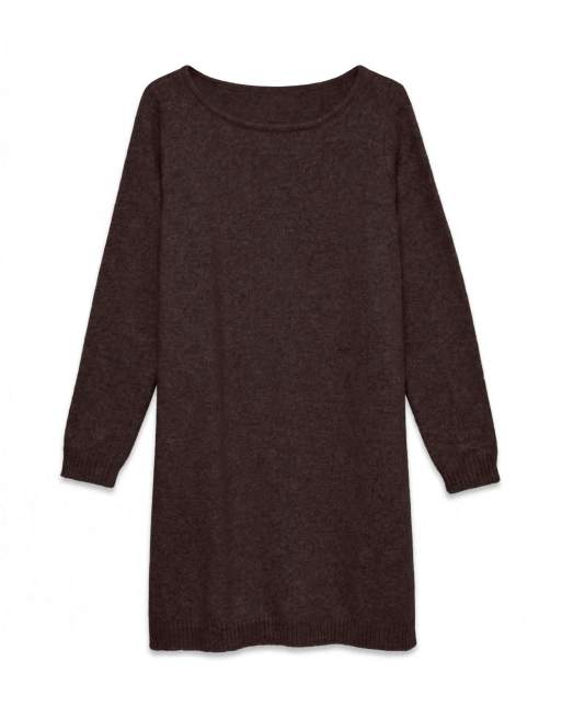 Vero Moda Viva vestito corto oversize con scollo a barchetta e maniche lunghe marrone, 5 di 5