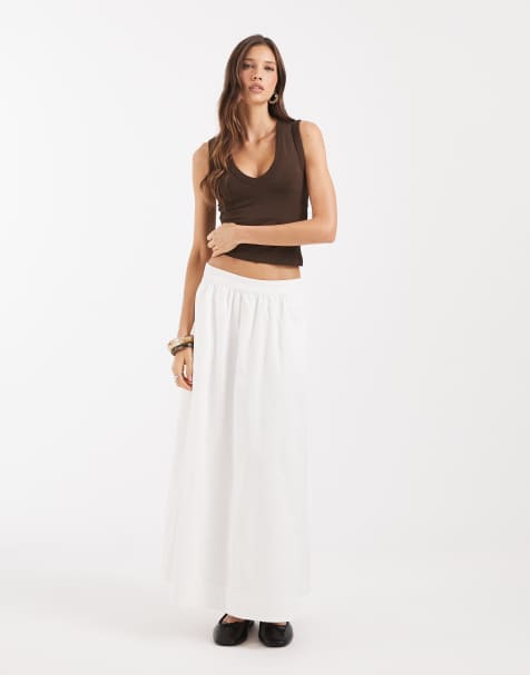 Vero Moda - Volle midi rok met elastische taille in wit - view 1