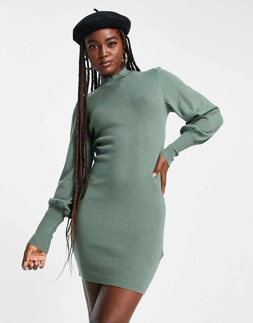 Vero Moda volume sleeve mini jumper dress in green