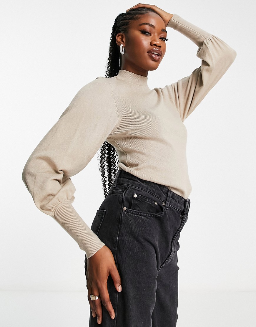 Vero Moda Volume Sleeve Sweater In Beige-neutral