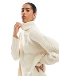 [Vero Moda] Vero Moda waffle texture roll neck jumper in cream (part of a set)-White 2XL Birch