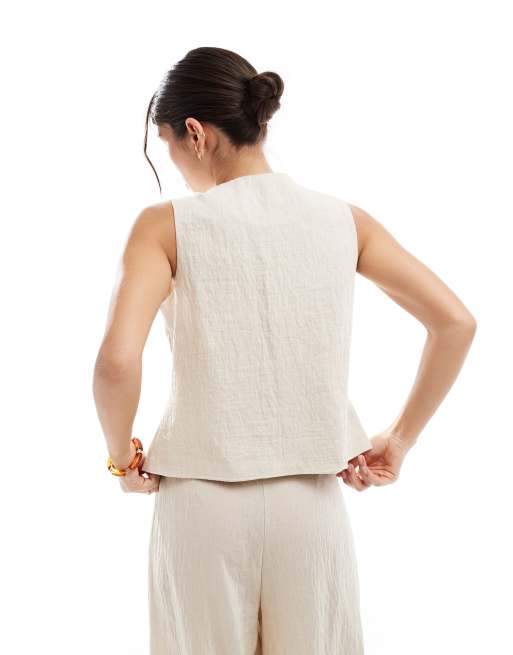 Vero Moda waistcoat with tie-front detail in cream (Part of a set) , 2 of 4