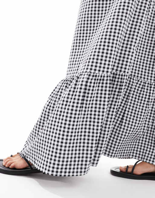 Vero Moda – Warstwowa spódnica maxi w czarną kratkę vichy, 4 z 5