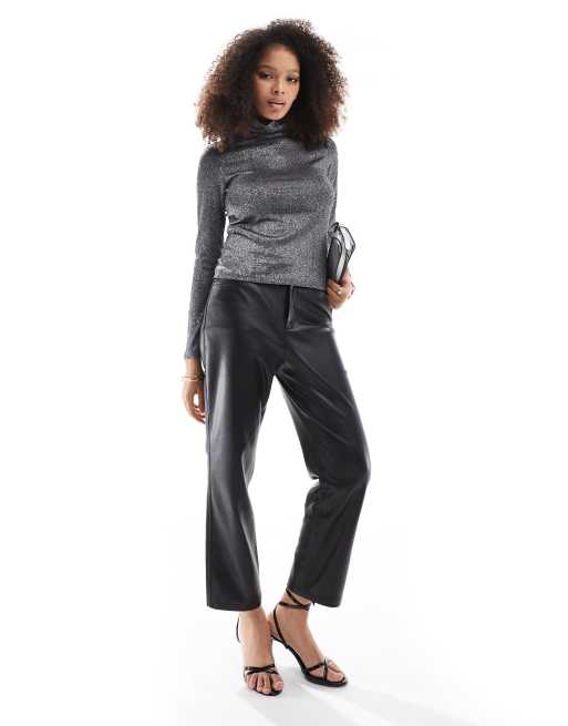 Vero Moda – Warstwowy dżersejowy top z golfem w srebrnym brokatowym kolorze, 4 z 4