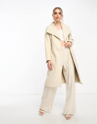 Vero Moda waterfall collar belted midi coat in cream