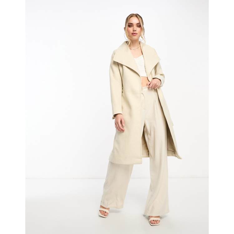 Vero Moda waterfall collar belted midi coat in cream