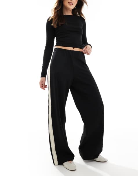 Vero Moda loose pull on trousers with side stripe in black