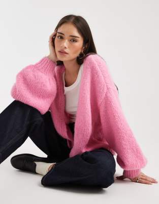 Vero Moda - Weiche, offene Strickjacke mit Blousonärmeln in Kosmos-Rosa