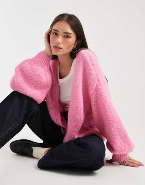 Vero Moda – Weiche, offene Strickjacke mit Blousonärmeln in Kosmos-Rosa - view 1