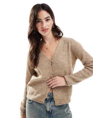 Vero Moda - Weiche Strickjacke in Beige meliert mit Knopfleiste-Neutral