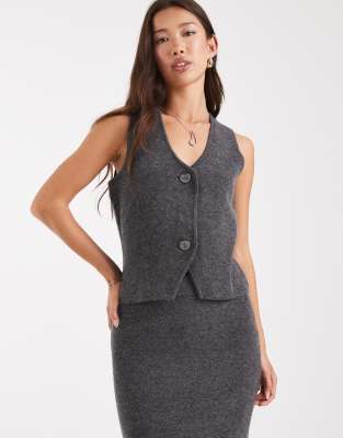 Vero Moda - Weiche Strickweste in meliertem Grau, Kombiteil