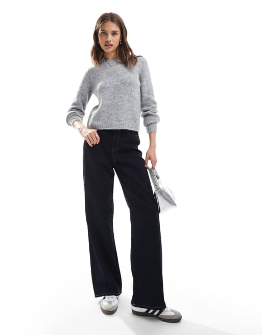 Vero Moda – Weicher, flauschiger Pullover in Grau meliert mit Rundhalsausschnitt, 3 von 4