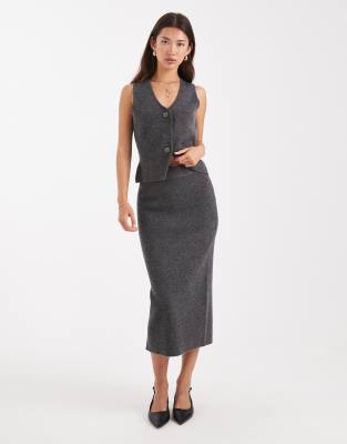 Vero Moda - Weicher Midi-Strickrock in meliertem Grau, Kombiteil
