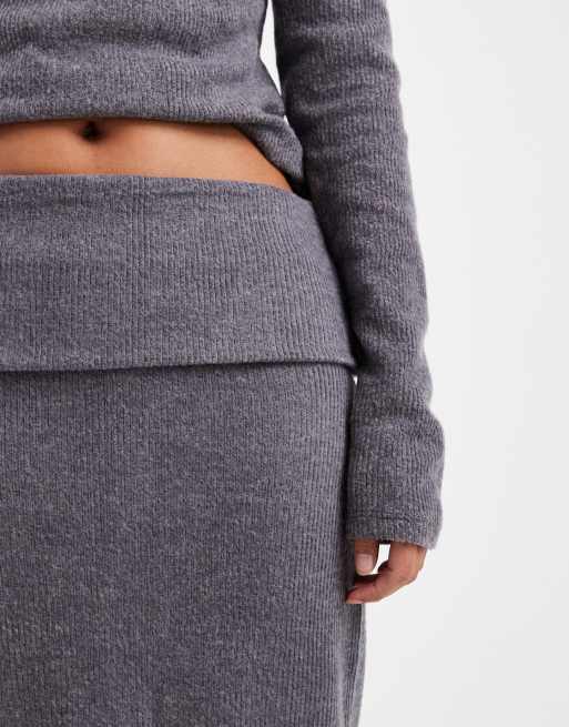 Vero Moda – Weicher Midirock in meliertem Grau mit umgeschlagenem Bund, Kombiteil, 3 von 5