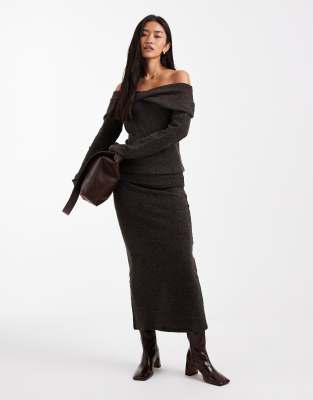 Vero Moda - Weicher Midirock in Schokobraun meliert mit umgeschlagenem Bund, Kombiteil-Brown