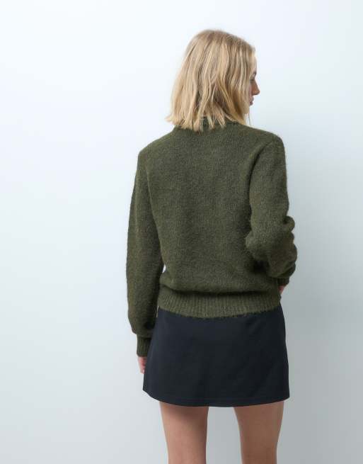 Vero Moda weicher Strickpullover mit Rollkragen in dunkelgrün meliert, 3 von 4