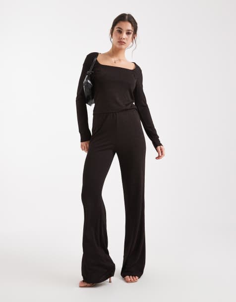 Vero Moda – Weit geschnittene Glitzer-Hose in Schokobraun und Kupfer, Kombiteil - view 1