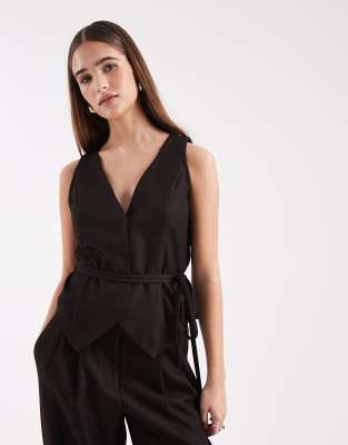 Vero Moda - Weste in Schokobraun mit taillierendem Bindedetail, Kombiteil-Brown