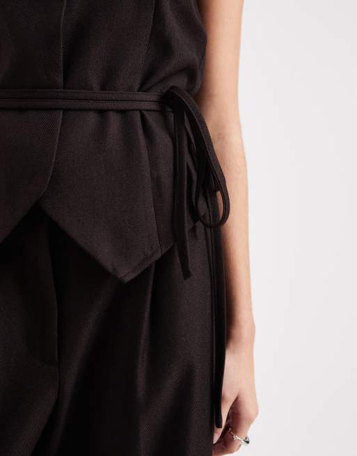 Vero Moda – Weste in Schokobraun mit taillierendem Bindedetail, Kombiteil, 3 von 4