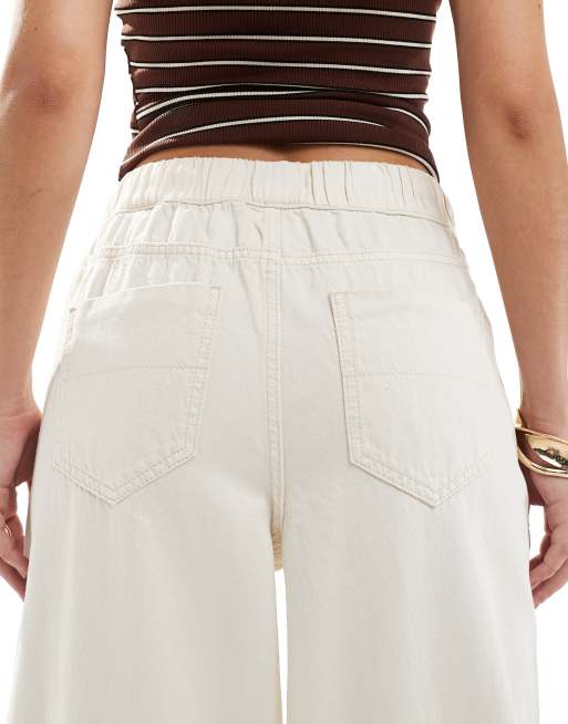 Vero Moda – Wiązane w talii jeansy z szerokimi nogawkami w kolorze ecru, 4 z 5