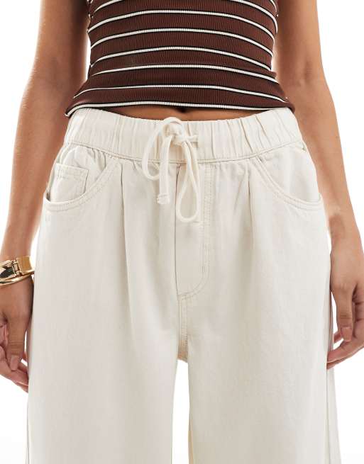 Vero Moda – Wiązane w talii jeansy z szerokimi nogawkami w kolorze ecru, 5 z 5