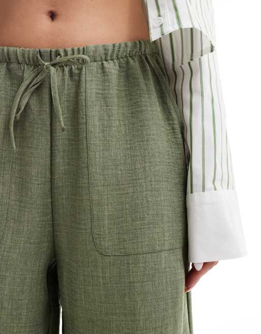 Vero Moda – Wiązane w talii spodnie z szerokimi nogawkami w kolorze khaki, 5 z 5