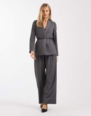 Vero Moda Wide Leg Belted Pants In Gray