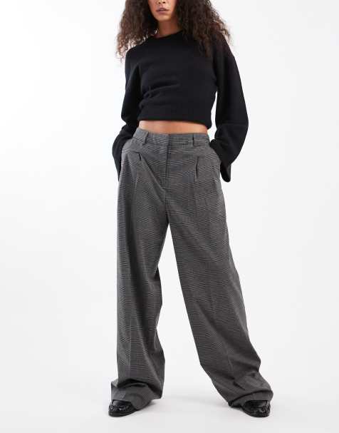 Vero Moda wide leg dad pant in grey melange check - view 1