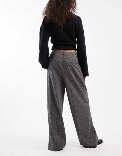Vero Moda wide leg dad pants in gray melange check, 3 of 5