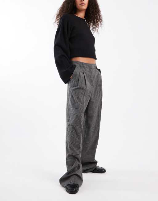 Vero Moda wide leg dad pants in grey melange check, 2 of 5