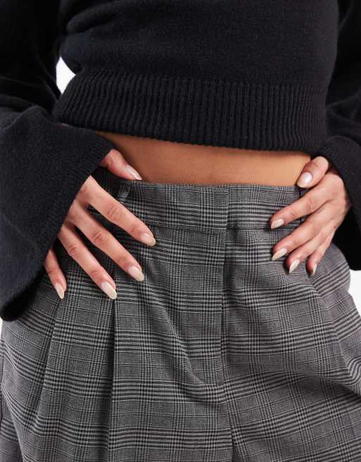 Vero Moda wide leg dad pants in grey melange check, 5 of 5