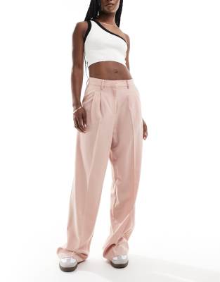 wide leg dad pants in misty rose-Pink