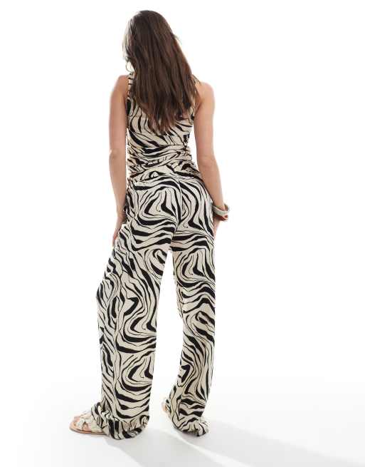 Vero Moda wide leg jersey pants in abstract black and white zebra - part of a set