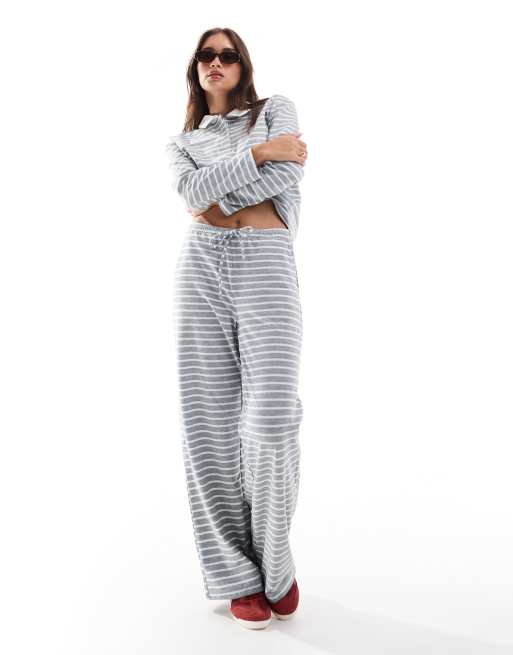 Vero Moda wide leg jersey pants in grey stripe (part of a set)