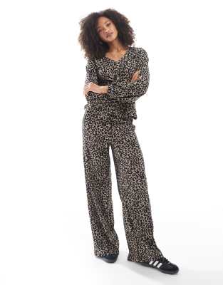 wide leg jersey pants in leopard print - part of a set-Multi